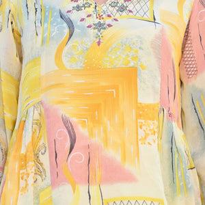 Cream & Yellow Printed With Embroidered Pure Chinon A-Line Co-Ord Set