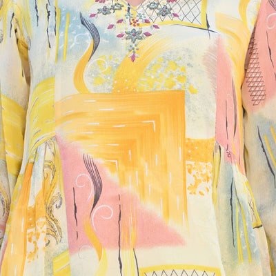 Cream & Yellow Printed With Embroidered Pure Chinon A-Line Co-Ord Set