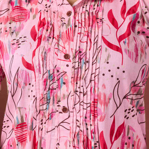 Light Peach Floral Printed Pure Cotton A-Line Kurti
