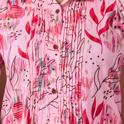 Light Peach Floral Printed Pure Cotton A-Line Kurti