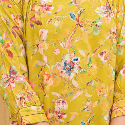 Lime Yellow Floral Printed Muslin Straight Top