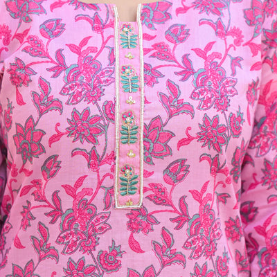 Blush Pink Floral Printed Pure Cotton Straight Salwar Suit