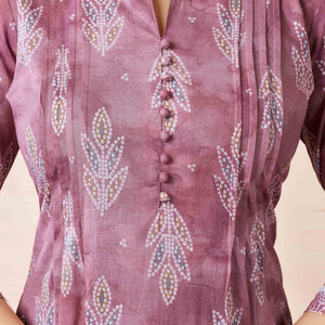 Mauve Floral Foil Printed Cambric Cotton Kurti Palazzo Set