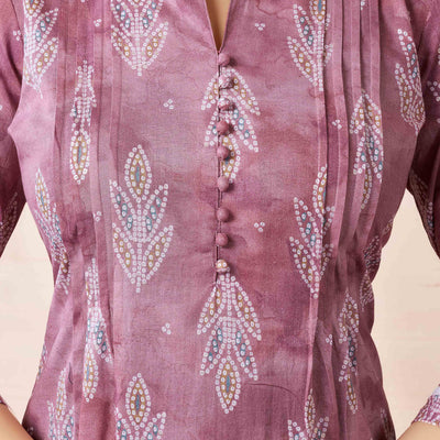 Mauve Floral Foil Printed Cambric Cotton Kurti Palazzo Set