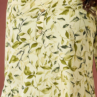 Cream & Olive Floral Printed Rayon Top