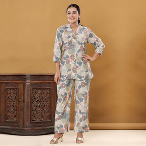 Grey Printed Muslin Co Ord Set