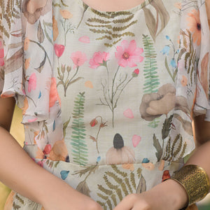 Light Olive Digital Floral Printed Chiffon Maxi Dress