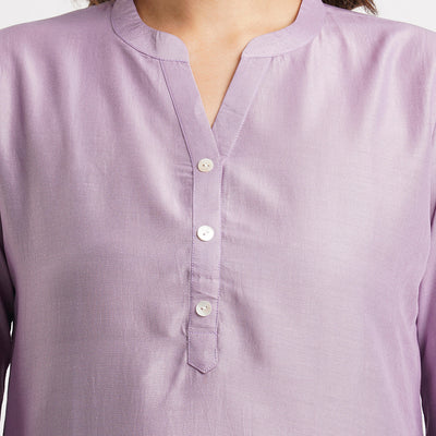 Lavender Solid Poly Chinon Straight Top