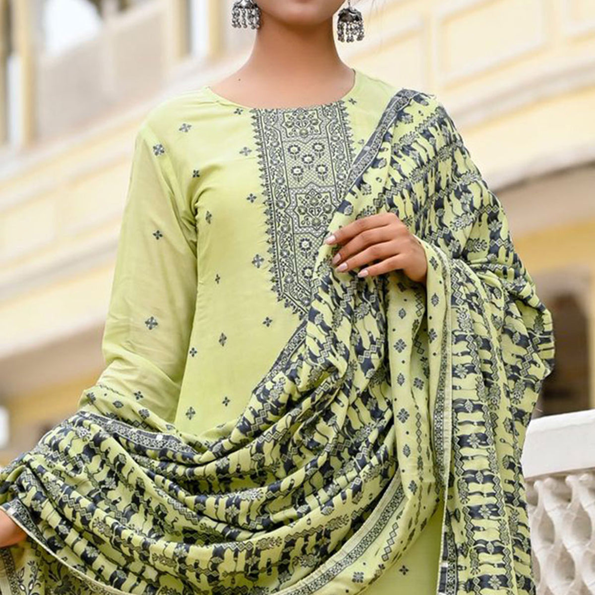 green-floral-woven-viscose-salwar-suit