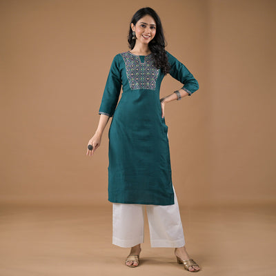 green-yoke-embroidered-pure-cotton-straight-kurti