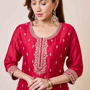 Dark Pink Embroidered Vichitra Silk Salwar Suit