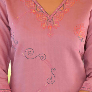 Lavender Floral Embroidered Rayon Straight Kurti