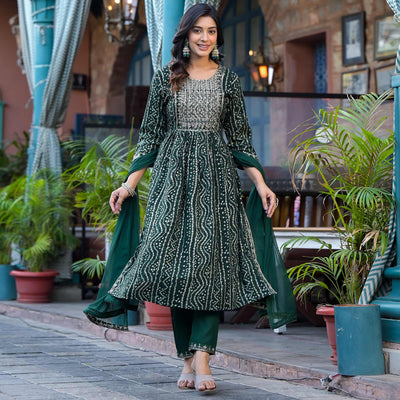 green-bandhani-printed-naira-cut-rayon-salwar-suit