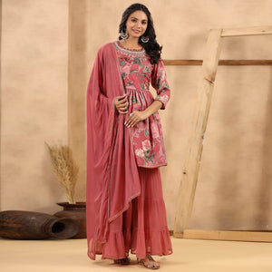 Mauve Floral Printed Georgette Sharara Suit