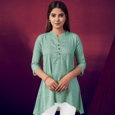 green-printed-rayon-high-low-top