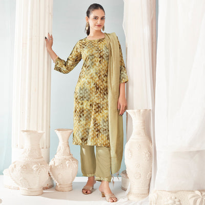 Cream Paisley Foil Printed Rayon Suit
