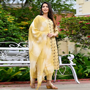 Cream Foil Printed Rayon Suit