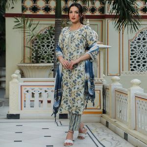 Cream Foil Printed Rayon Suit