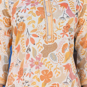 Cream & Yellow Floral Foil Printed Rayon Salwar Suit