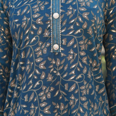 Morpich Blue Floral Foil Printed Rayon Salwar Suit