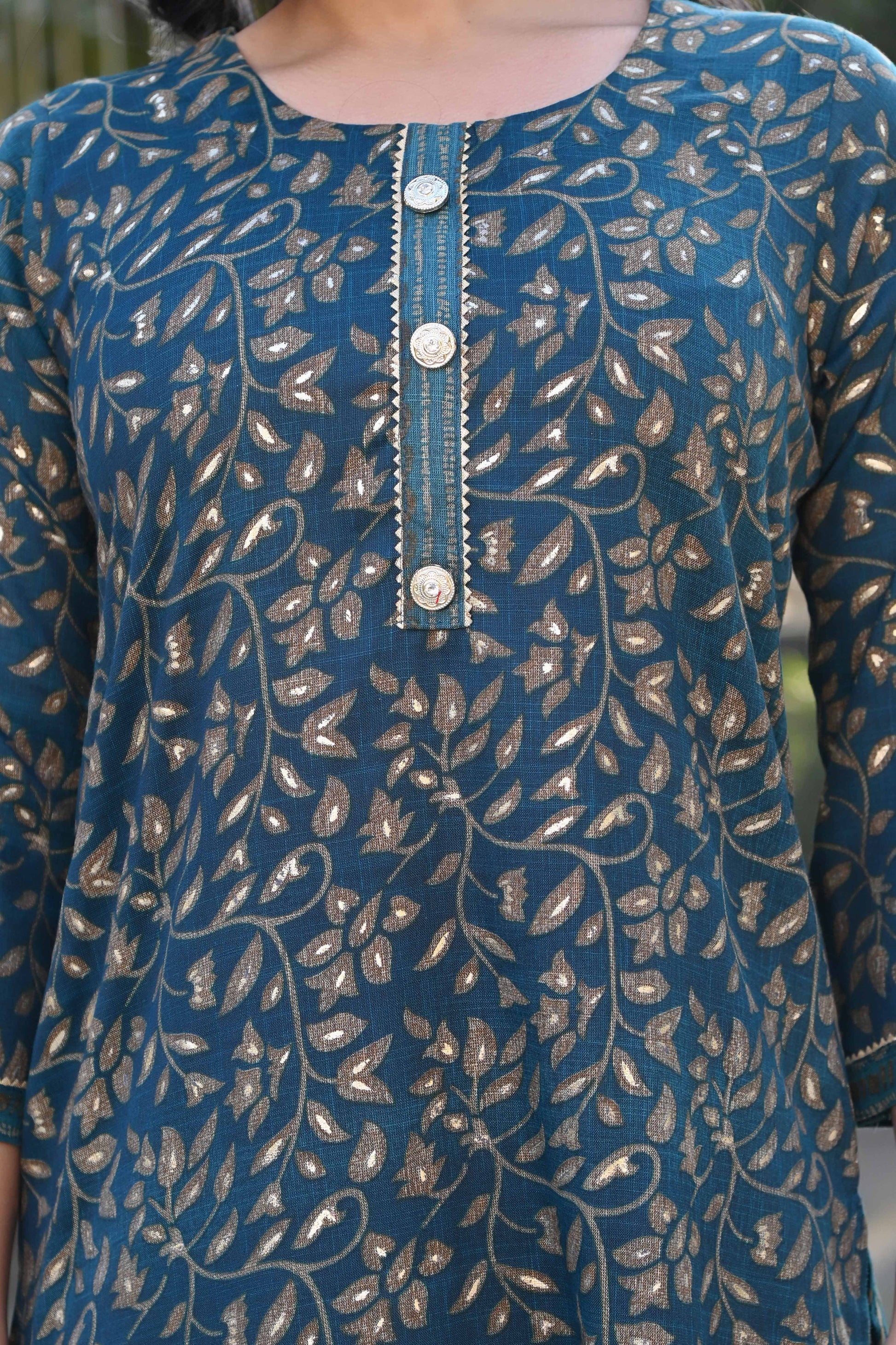 Morpich Blue Floral Foil Printed Rayon Salwar Suit