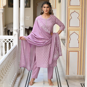 Lavender Jaipuri Printed Pure Cotton Salwar Suit