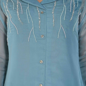 Light Blue Beads Work Embroidered Organza Co-Ord Set