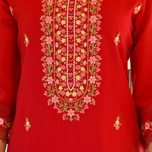 Maroon Floral Embroidered Chanderi Silk Salwar Suit