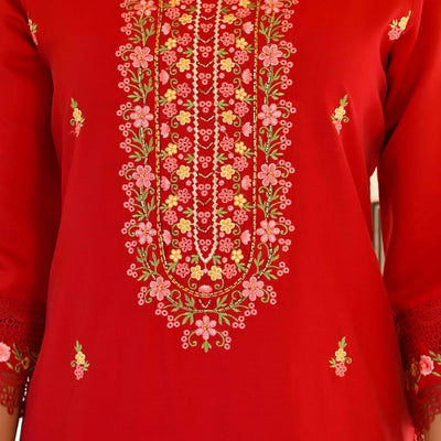 Maroon Floral Embroidered Chanderi Silk Salwar Suit