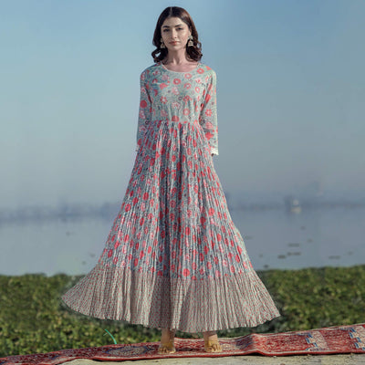 green-floral-printed-pure-cotton-gown