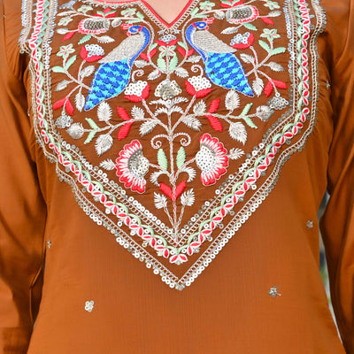 Brown Sequins Embroidered Viscose Salwar Suit
