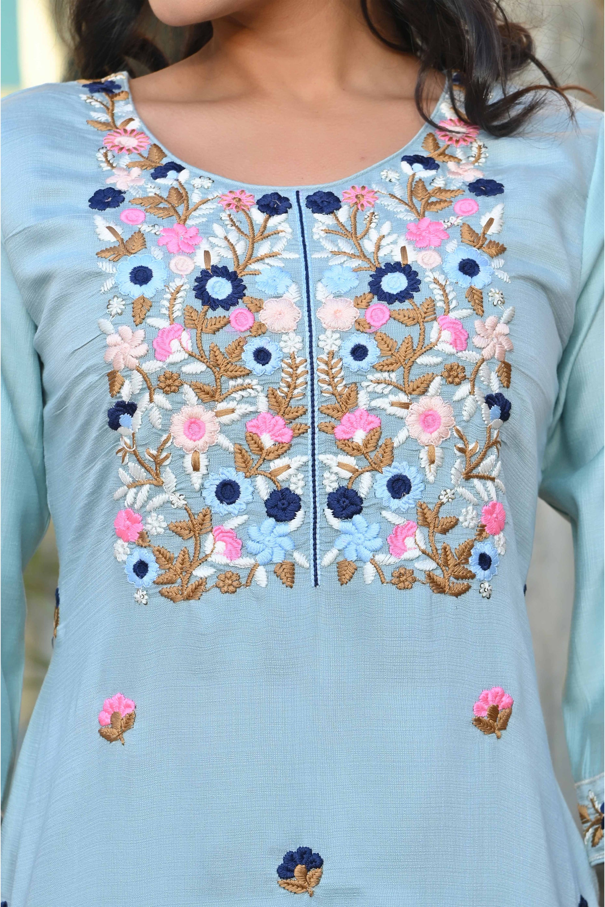 Grey Sequins Embroidered Viscose Salwar Suit