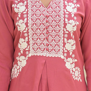 Gajri Pink Floral Embroidered Rayon Salwar Suit