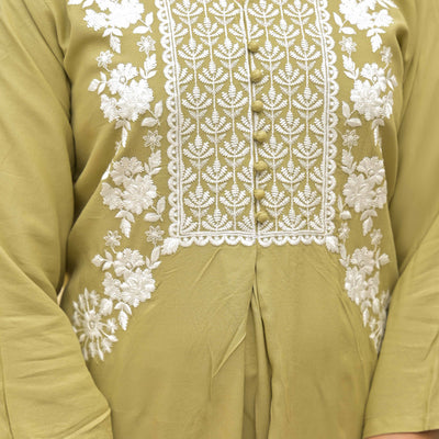 Light Chikoo Floral Embroidered Rayon Salwar Suit