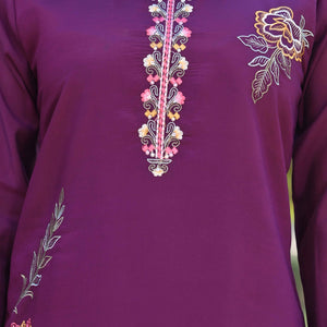 Dark Purple Floral Hand Work Viscose Straight Salwar Suit