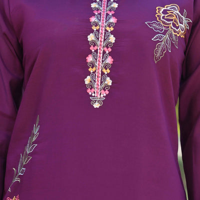 Dark Purple Floral Hand Work Viscose Straight Salwar Suit