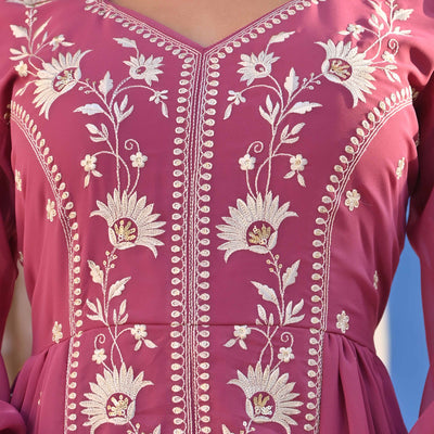 Mauve Floral Embroidered Georgette Front Slit Salwar Suit