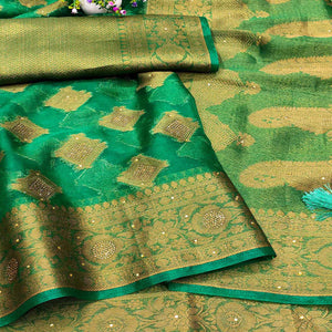 green-woven-with-stonework-organza-jacquard-saree