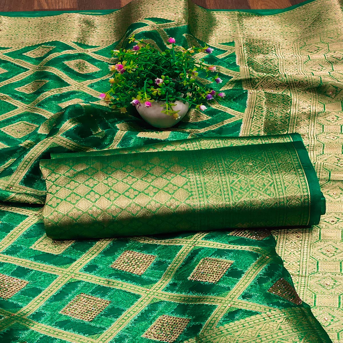 green-woven-with-stonework-organza-jacquard-saree-7