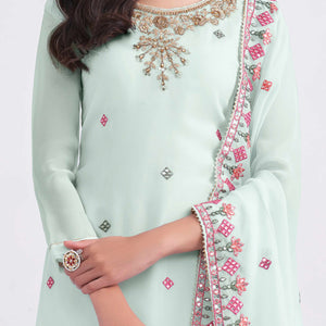 Light Blue Sequins Embroidered With Stonework Georgette Semi Stitched Suit