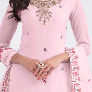 Light Pink Sequins Embroidered With Stonework Georgette Semi Stitched Suit