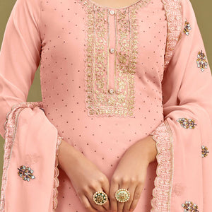 Gajari Pink Floral Embroidery With Swarovski Work Georgette Semi Stitched Suit