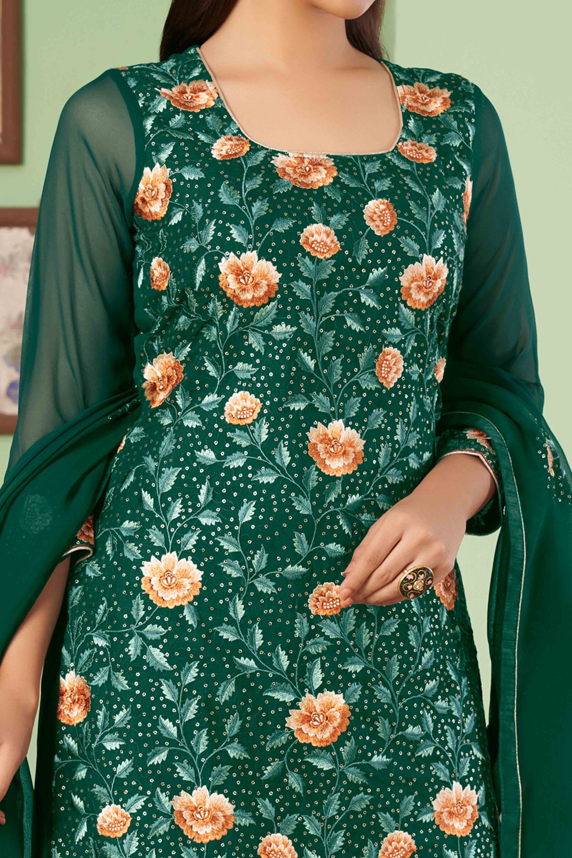 green-floral-sequins-embroidered-georgette-semi-stitched-suit-16