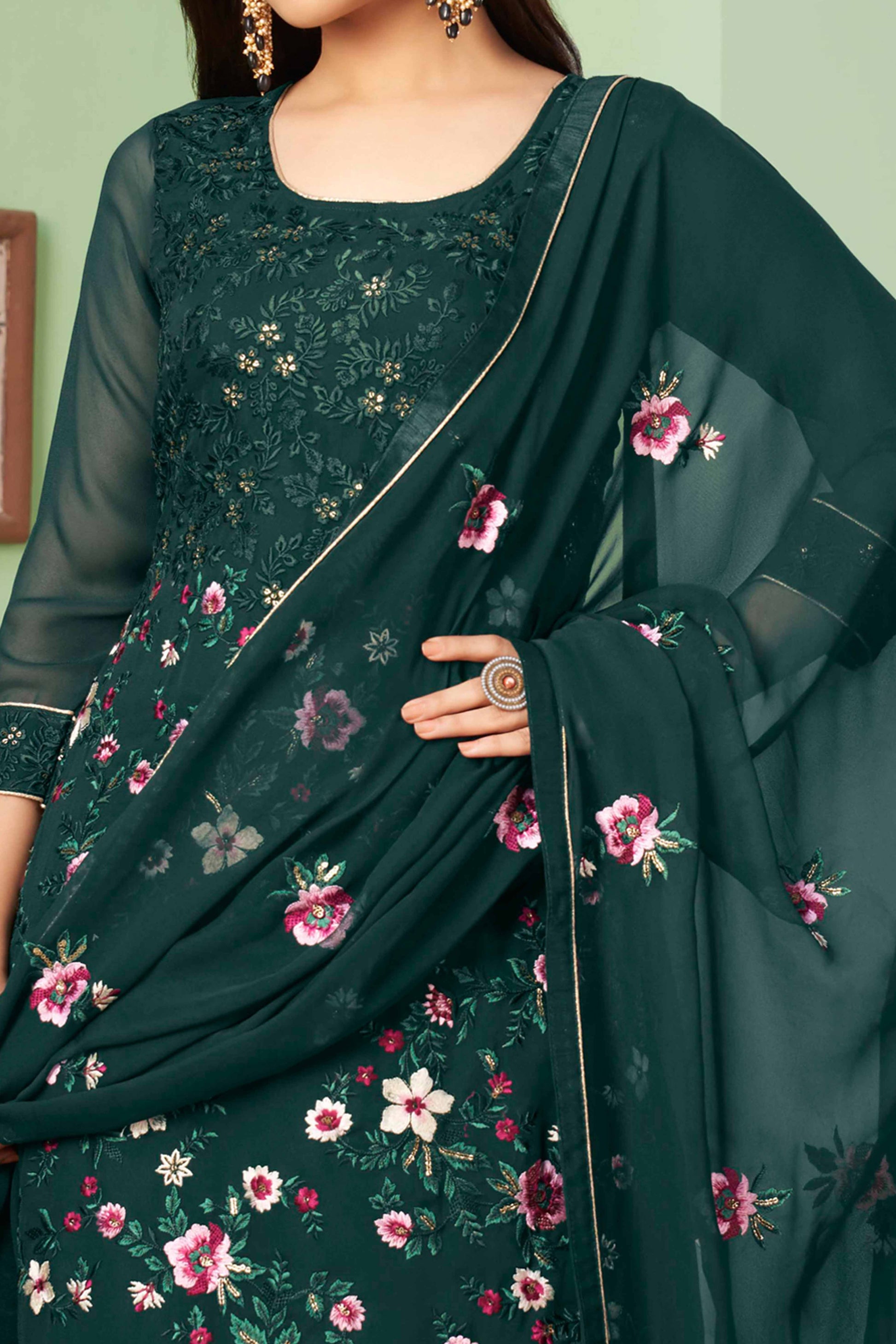 green-floral-sequins-embroidered-georgette-semi-stitched-suit-17
