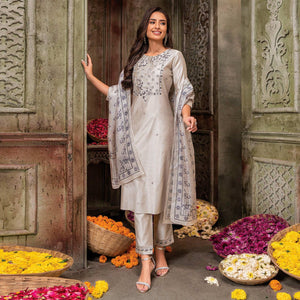 Cream Handwork Embroidered Viscose Salwar Suit