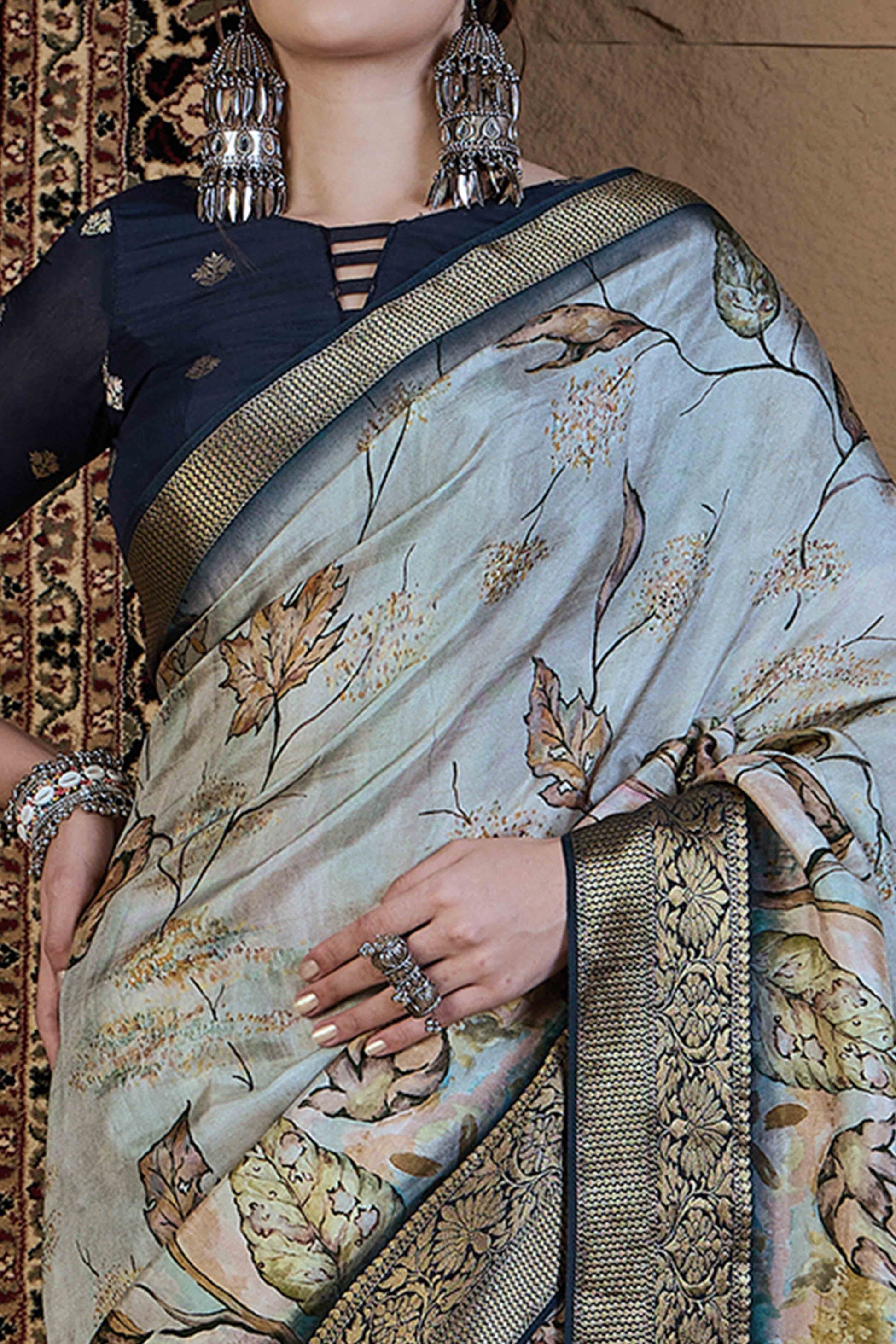 grey-floral-printed-viscose-saree-1