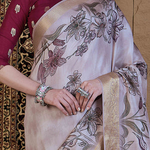 Mauve Floral Printed Viscose Saree