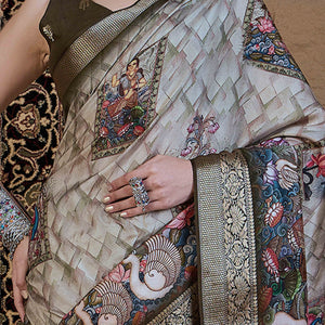 Light Green Floral Printed Viscose Saree