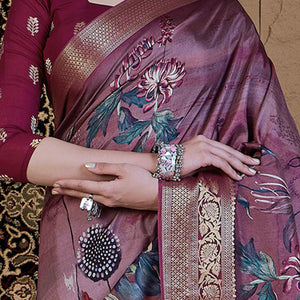 Dark Mauve Floral Printed Viscose Saree