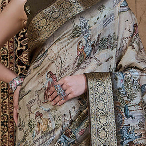 Light Green Floral Printed Viscose Saree